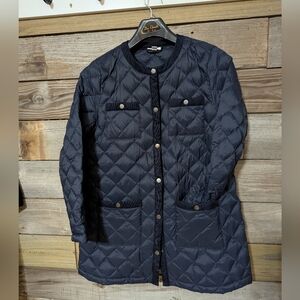 J. Jill Dark Blue Quilted Puffer DOWN Jacket with Corduroy Trim